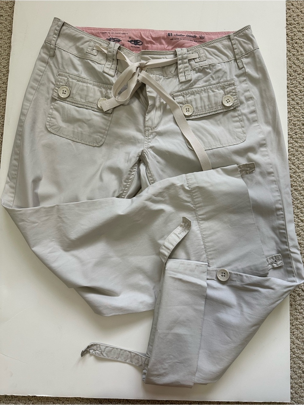 2000s Anthropologie Sailor Goods Lt. Khaki Cropped fold hem Pants